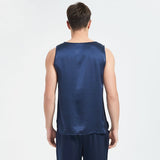 Mens Silk Tank Top Set Sleeveless Short Silk Pajamas Set