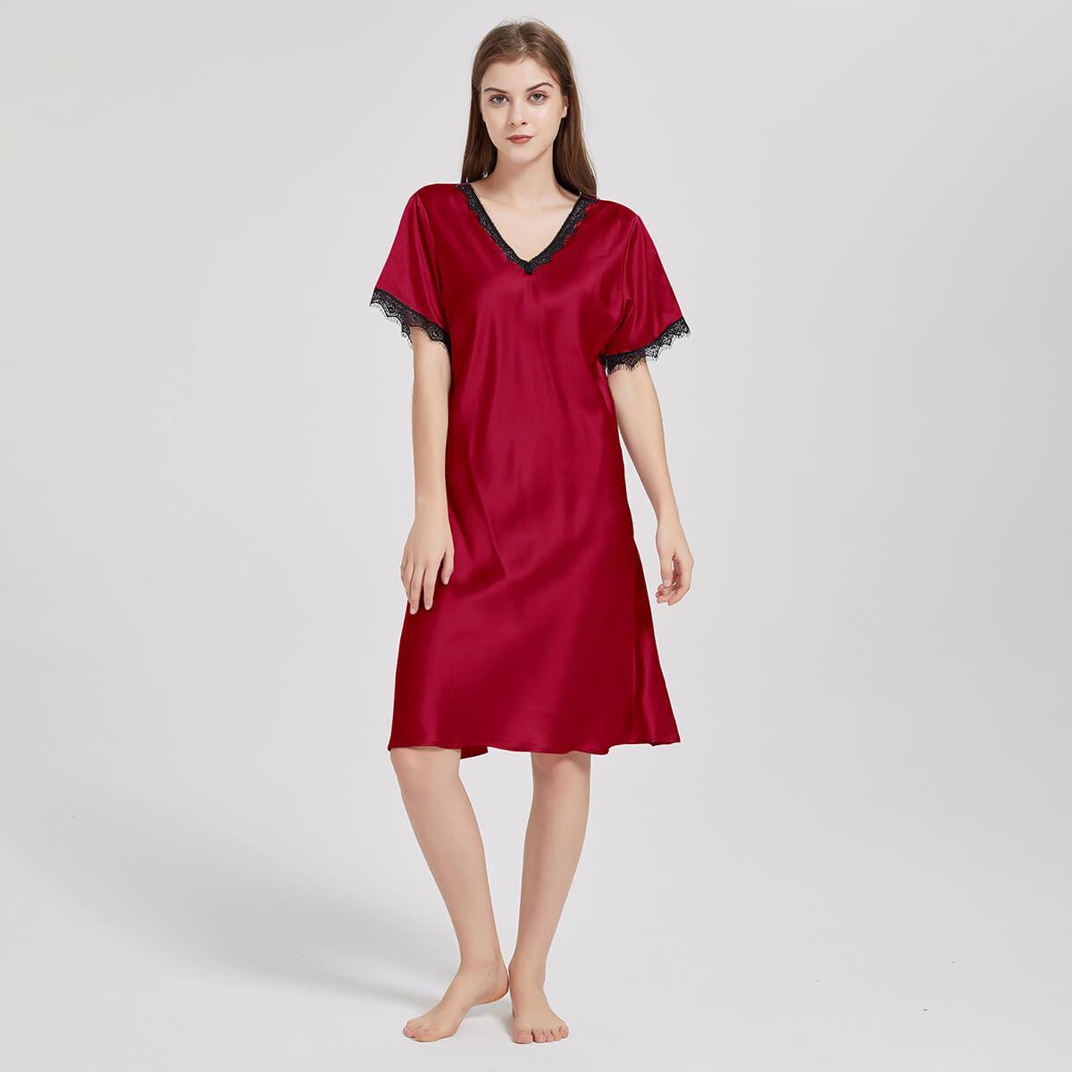 Mulberry Silk Chemise Women's V Neck Silk Lace Nightdress