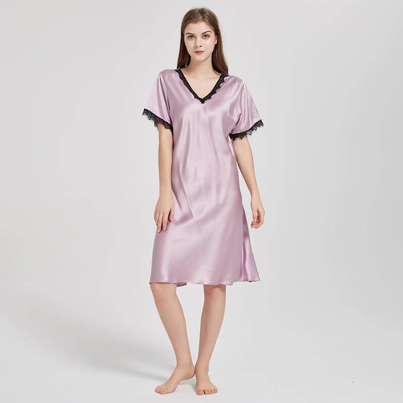 Mulberry Silk Chemise Women's V Neck Silk Lace Nightdress
