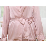 Women's Silk Robe And Pajama Set Long Sleeve Silk Sleepwear