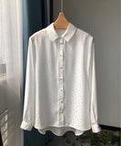 Polka Dots Silk Blouses for Women Long Sleeve Silk Blouse Jacquard Silk Shirt White S