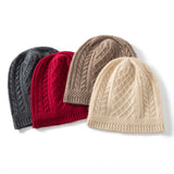 Pure Cashmere Beanie with Ribbing Edge Solid Cashmere Chunky Diamond Knit Hat