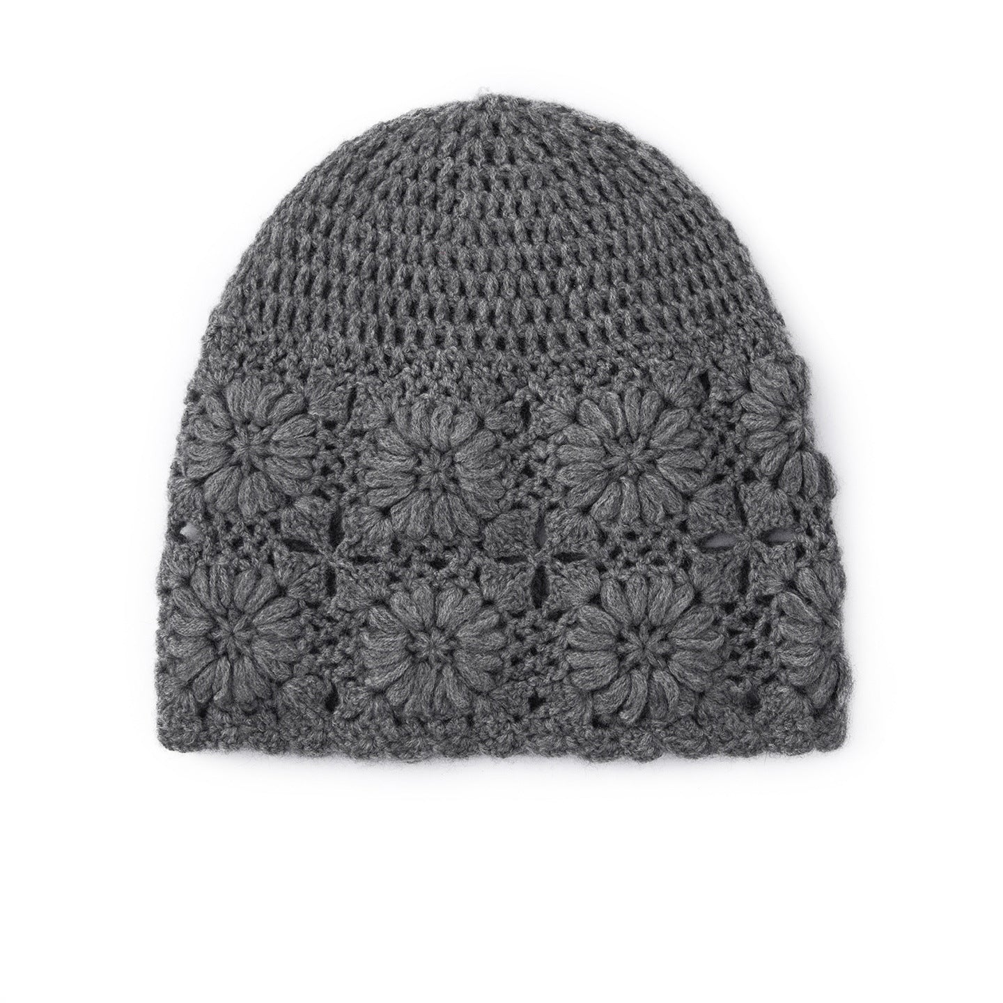 Pure Cashmere Crochet Knit Beanie Cashmere Crochet Floral Hat for Women