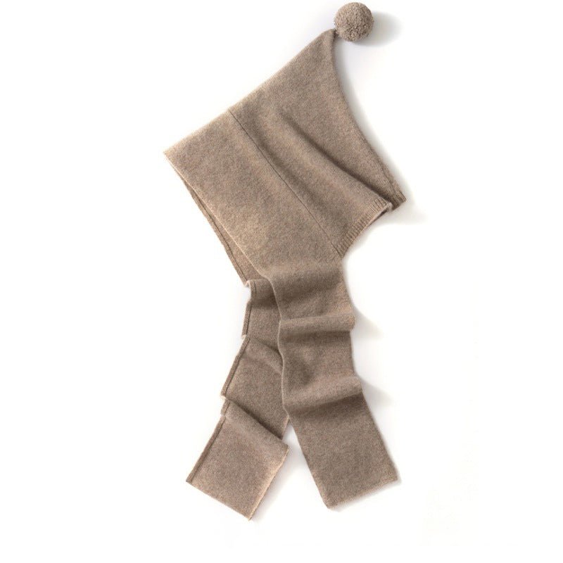 Pure Cashmere Hooded Scarf with Pom Soft Cashmere Hooded Wrap Scarf