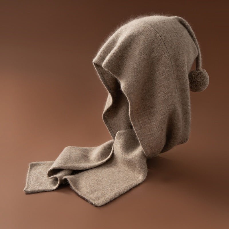 Pure Cashmere Hooded Scarf with Pom Soft Cashmere Hooded Wrap Scarf