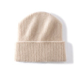 Ribbed 100% Cashmere Beanie Hat Premium Pure Cashmere Beanie with Folded Cuff