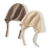 Ribbed Cashmere Earflap Hat with Ties Warm Cashmere Beanie for Women