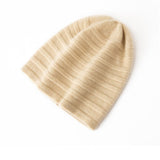 Ribbed Stripe Cashmere Knit Beanie Cashmere Slouchy Beanie Cashmere Winter Hat