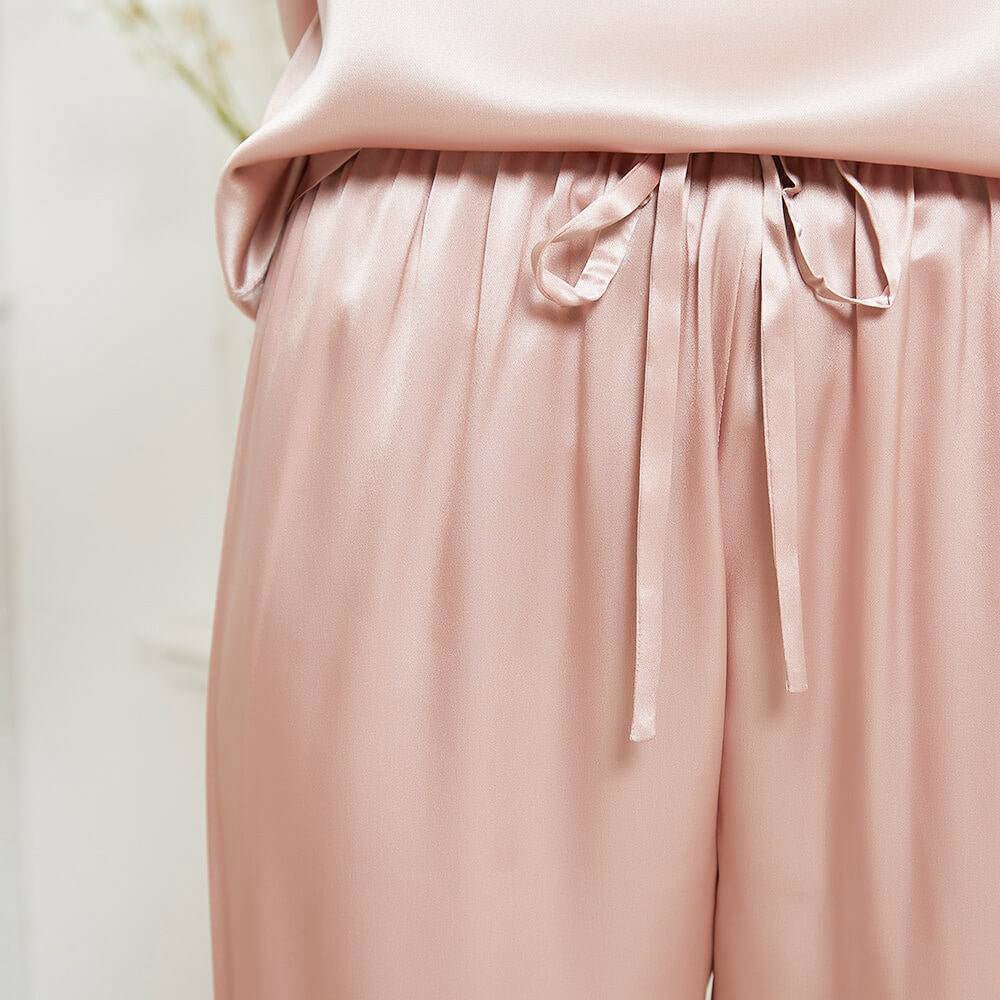 Henley Neckline Silk Pajamas 100% Silk Sleepwear Set