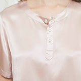 Henley Neckline Silk Pajamas 100% Silk Sleepwear Set