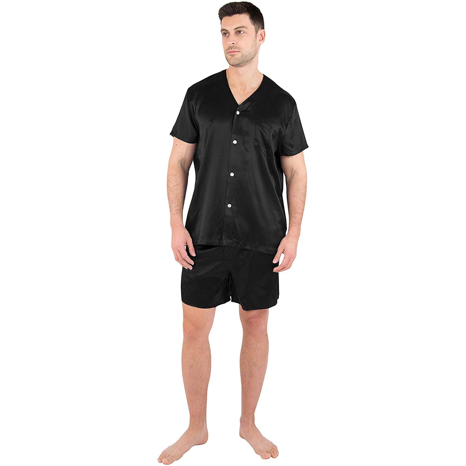 Short Silk Pajama Set For Men Loose Silk Sleepwear