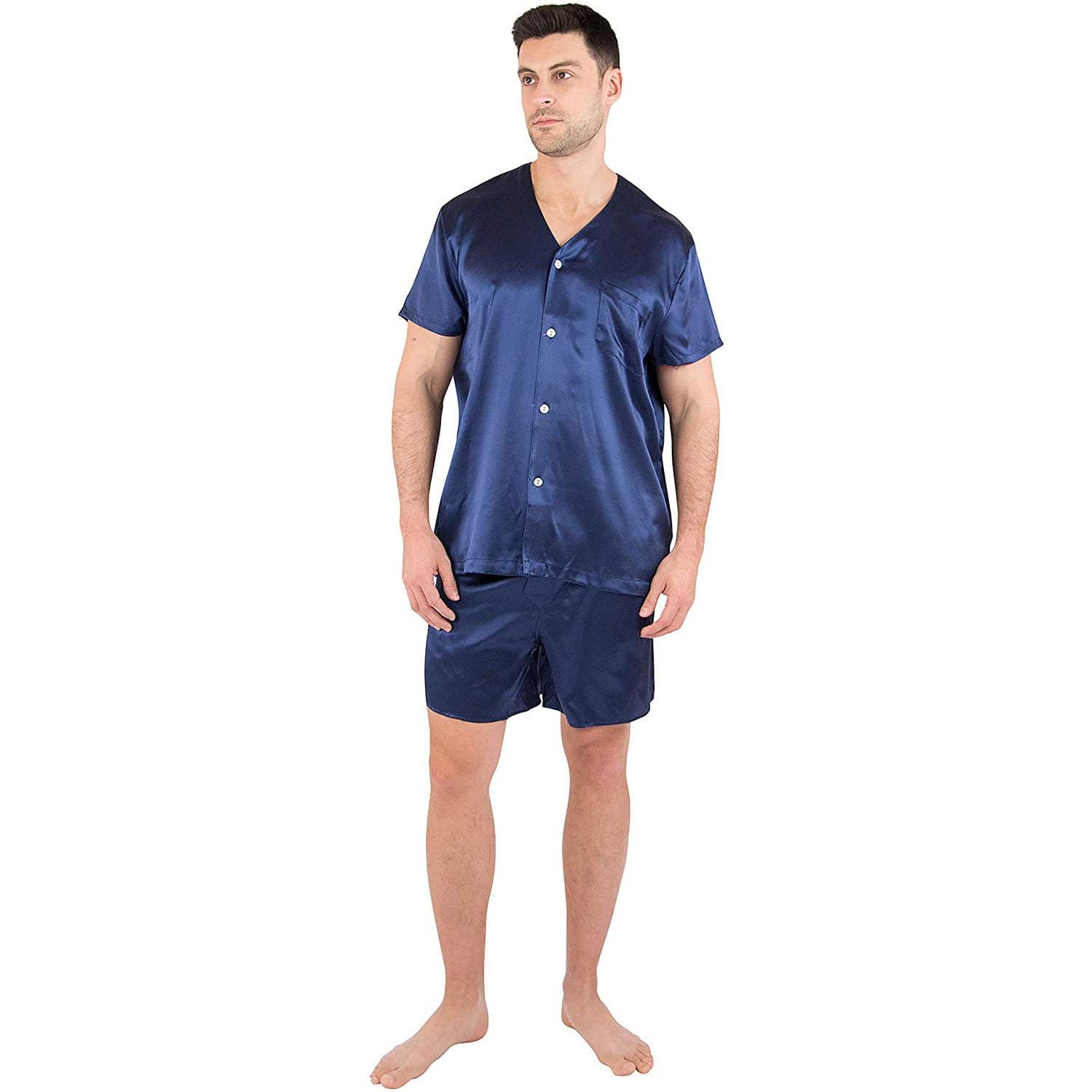 Short Silk Pajama Set For Men Loose Silk Sleepwear