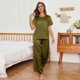 Short Sleeve Women's Silk Pajama Set With Wide Leg Pants