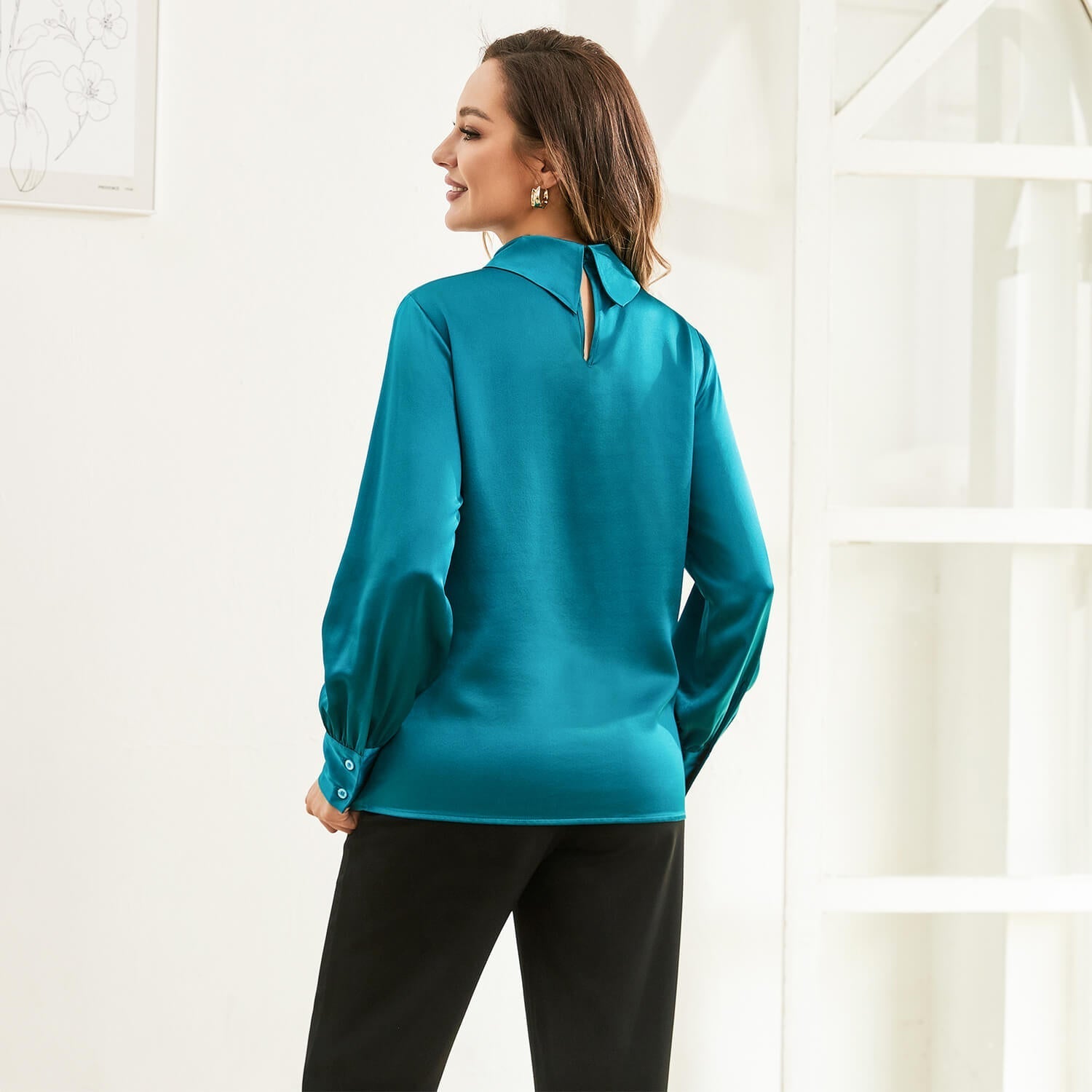 Silk Blouses For Women 100% Stand Collar Office Silk Shirts