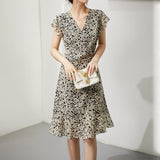 Silk Floral Dress for Women Silk Midi Dress Georgette Summer Dress Black XS
