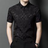 Silk Shirts for Men Short Sleeve Bamboo Jacquard Silk Dress Shirt
