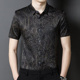 Silk Shirts for Men Short Sleeve Baroque Pattern Silk Dress Shirt