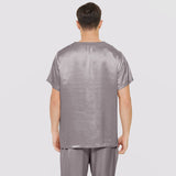 Mens Short Silk Pajama Set Silk Two Piece V Neck Silk Sleepwear