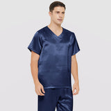 Mens Short Silk Pajama Set Silk Two Piece V Neck Silk Sleepwear