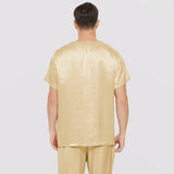 Mens Short Silk Pajama Set Silk Two Piece V Neck Silk Sleepwear