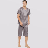Mens Short Silk Pajama Set Silk Two Piece V Neck Silk Sleepwear