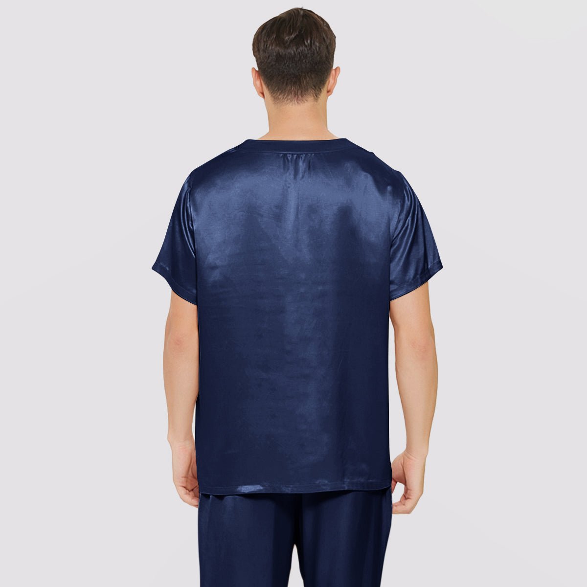 Mens Short Silk Pajama Set Silk Two Piece V Neck Silk Sleepwear