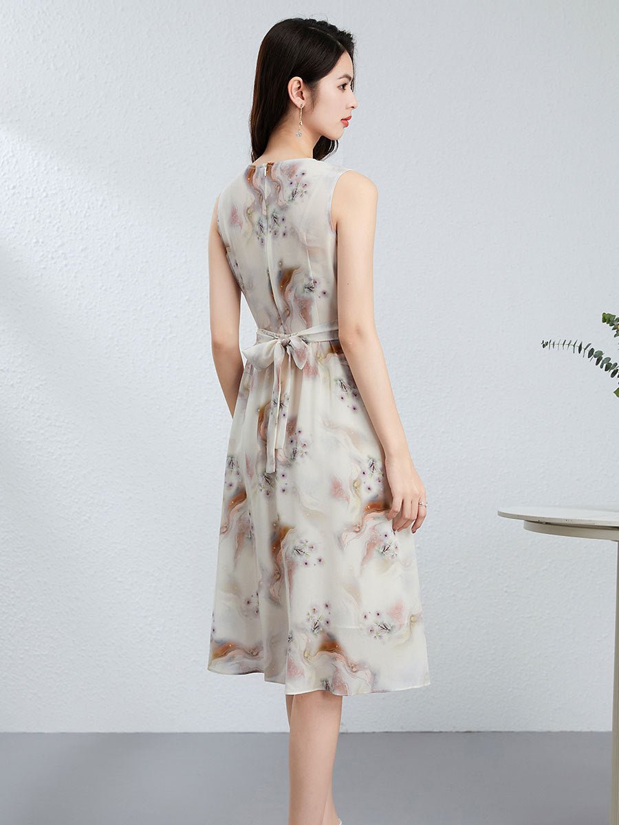 Sleeveless Silk Floral Dress Silk Midi Dress for Women Silk Wrap Dress Ivory XS