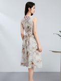 Sleeveless Silk Floral Dress Silk Midi Dress for Women Silk Wrap Dress Ivory XS