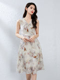 Sleeveless Silk Floral Dress Silk Midi Dress for Women Silk Wrap Dress Ivory XS