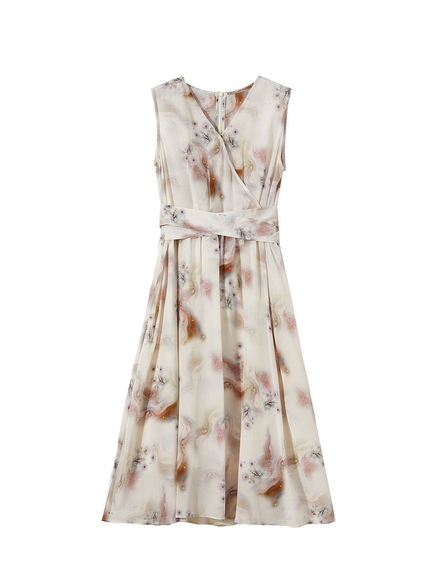 Sleeveless Silk Floral Dress Silk Midi Dress for Women Silk Wrap Dress Ivory XS