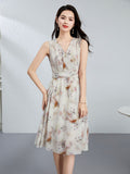 Sleeveless Silk Floral Dress Silk Midi Dress for Women Silk Wrap Dress Ivory XS