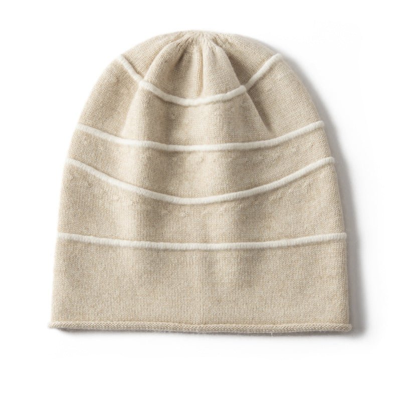Striped Pure Cashmere Beanie Horizontal Stripe Cashmere Winter Hat