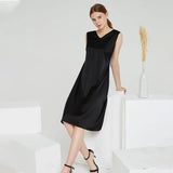 Summer Party Silk Dress Sleeveless V Neck Pure Silk Dresses