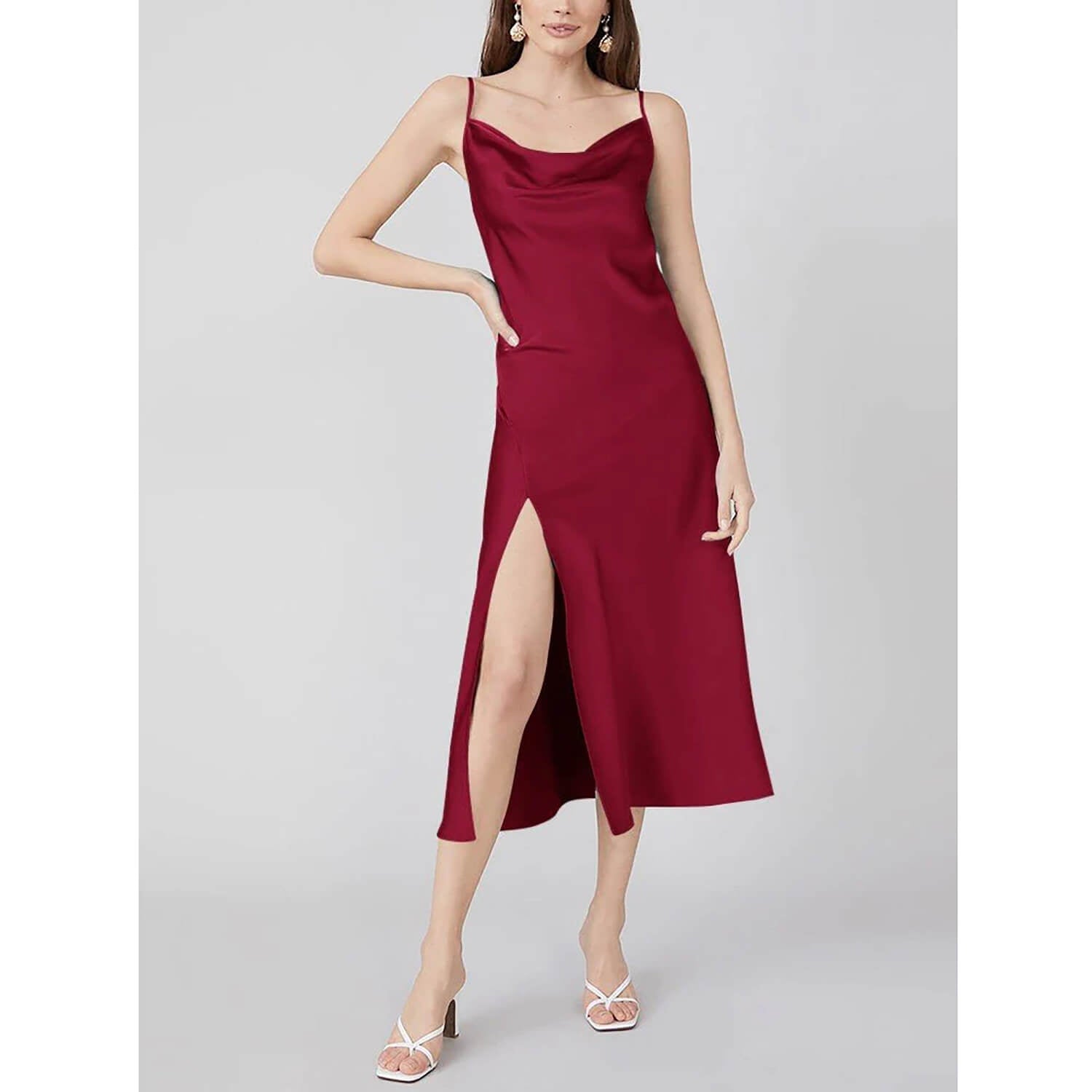 Summer Silk Dress Ladies Cowl Neck Pure Silk Slip Dress