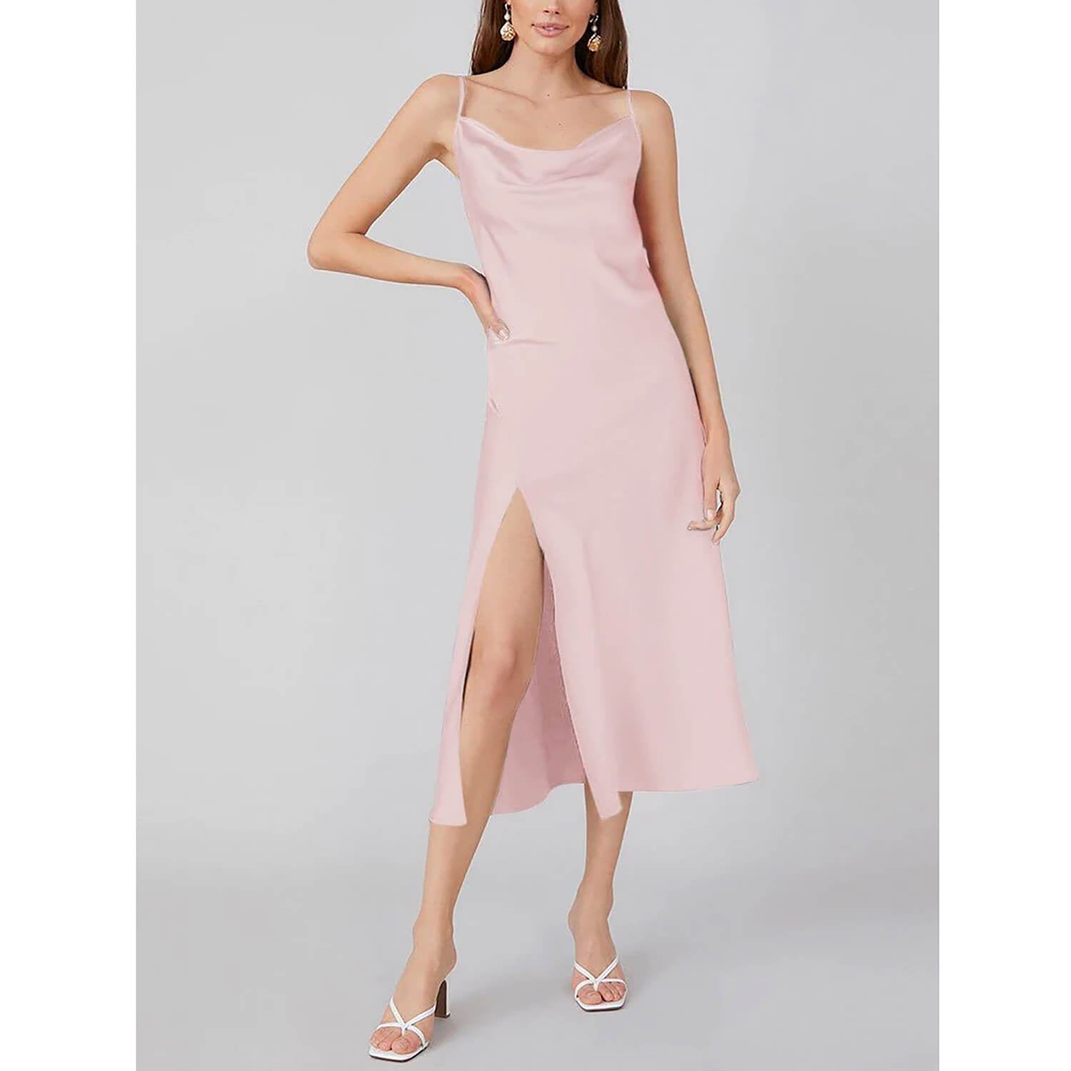 Summer Silk Dress Ladies Cowl Neck Pure Silk Slip Dress