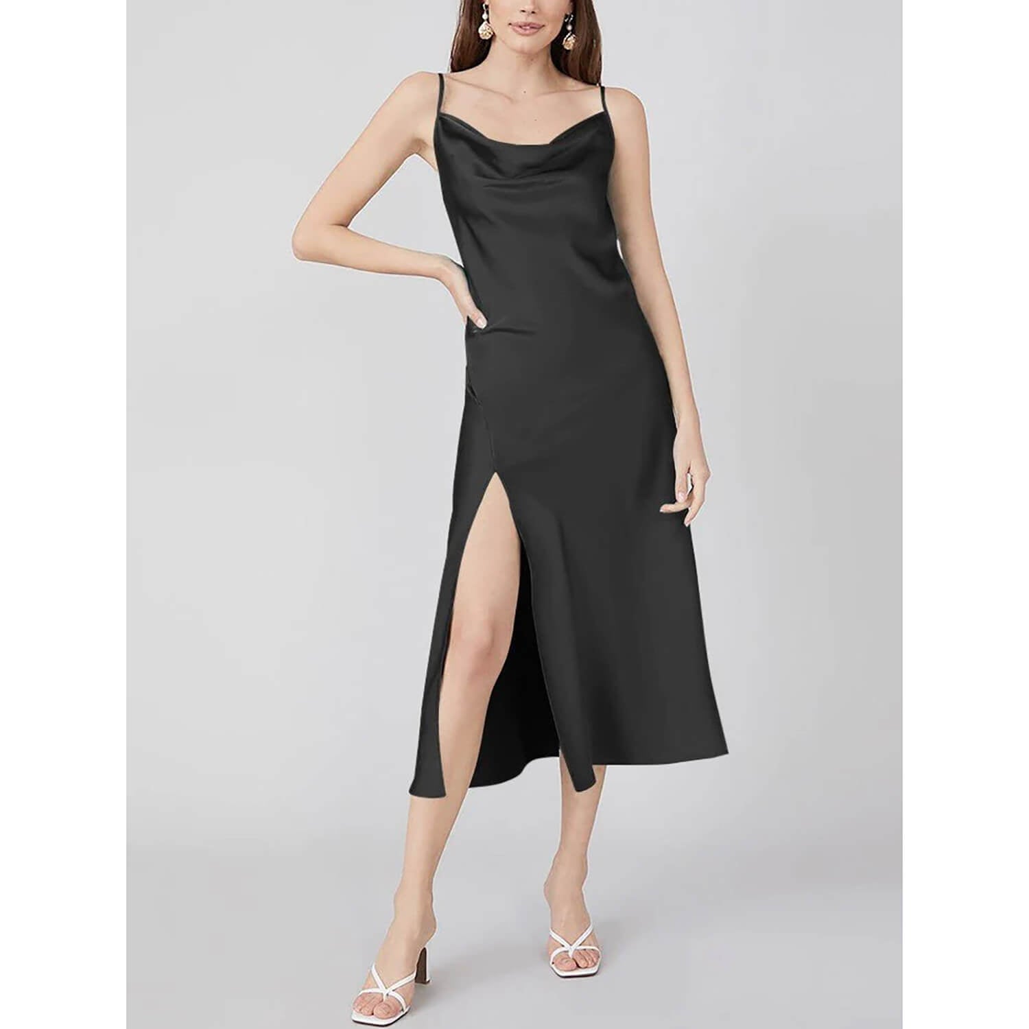 Summer Silk Dress Ladies Cowl Neck Pure Silk Slip Dress