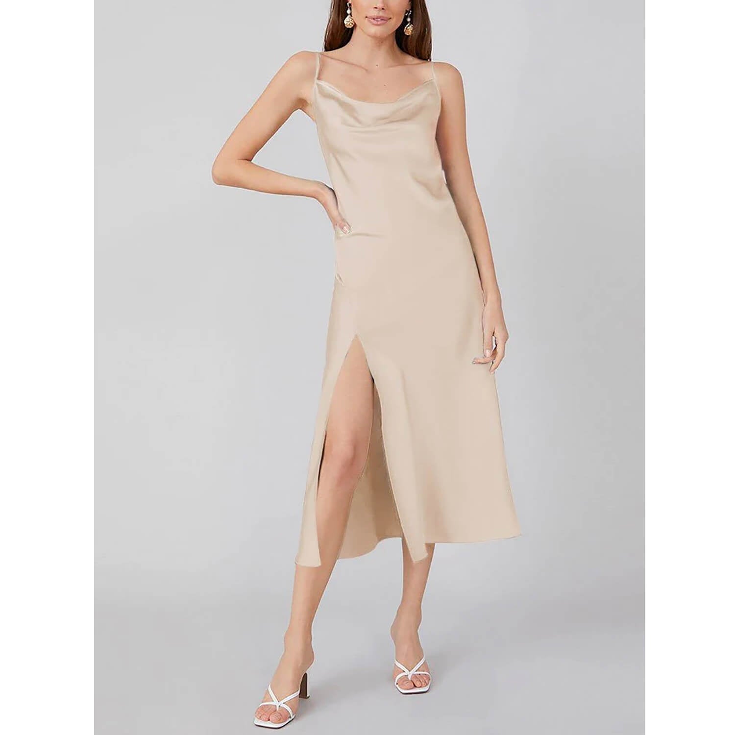 Summer Silk Dress Ladies Cowl Neck Pure Silk Slip Dress