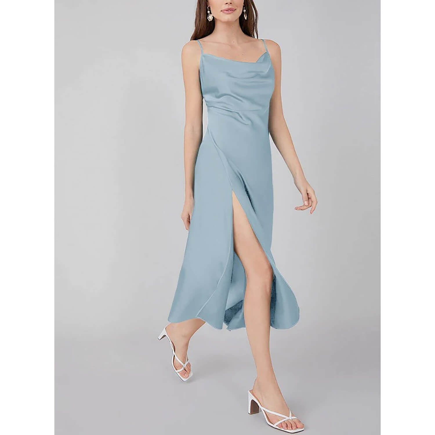 Summer Silk Dress Ladies Cowl Neck Pure Silk Slip Dress