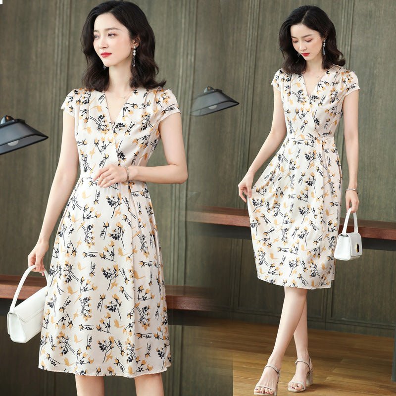 Summer Silk Floral Dress 100% Mulberry warp pure silk dresses