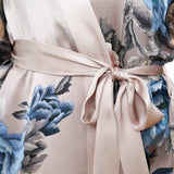 Women's Flower Silk Kimono Robe long Floral Print Silk Kimono