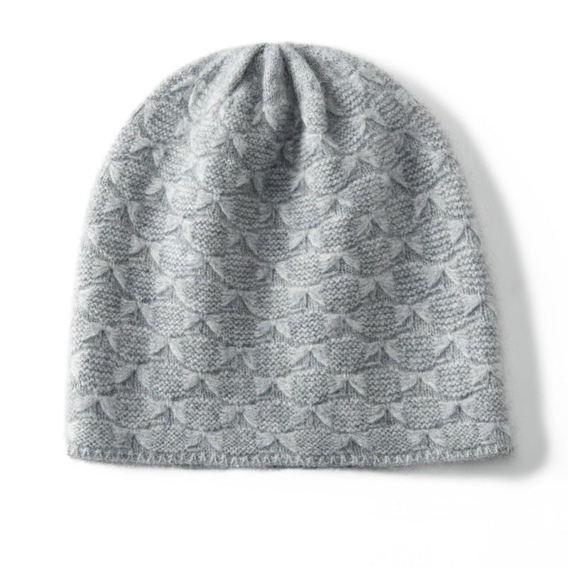 Textured Cashmere Hat for Women Scallop Pattern Cashmere Beanie
