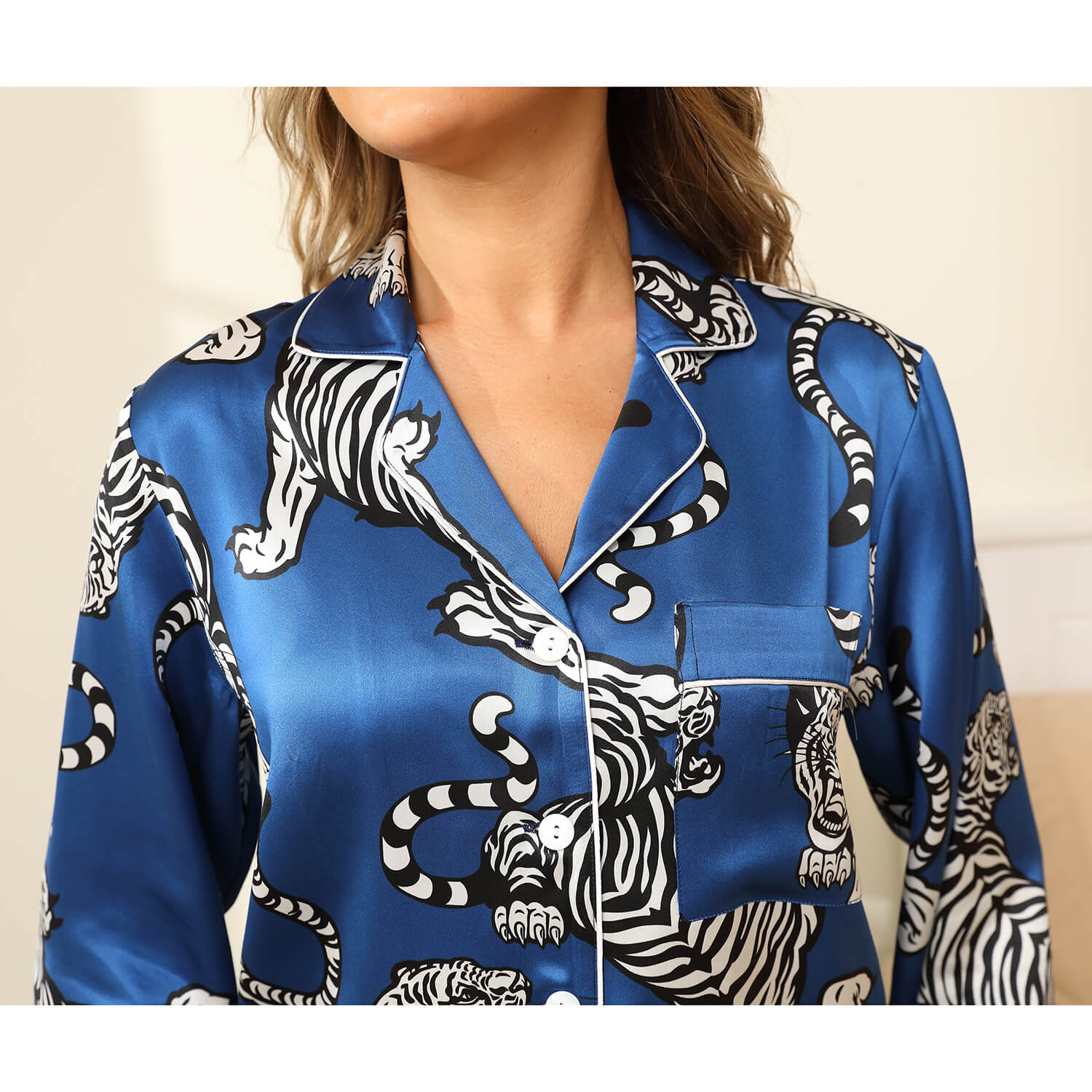 Tiger Silk Pajama Set Printed 100% Silk Pajamas For Women