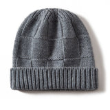 Unisex Checkered Cashmere Beanie Ribbed Brim Cashmere Knit Hat