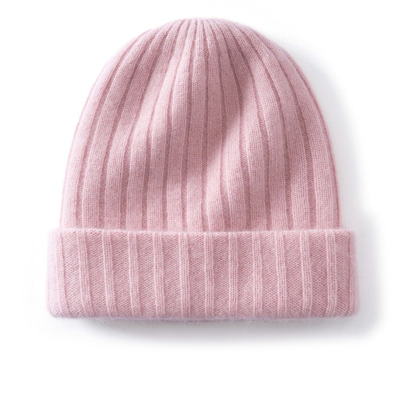 Unisex Ribbed Cashmere Beanie Hat Cashmere Winter Cap Knit Cuffed Multi Colors Pink M