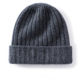 Unisex Ribbed Cashmere Beanie Hat Cashmere Winter Cap Knit Cuffed Multi Colors Dark Gray M