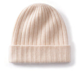 Unisex Ribbed Cashmere Beanie Hat Cashmere Winter Cap Knit Cuffed Multi Colors Beige M