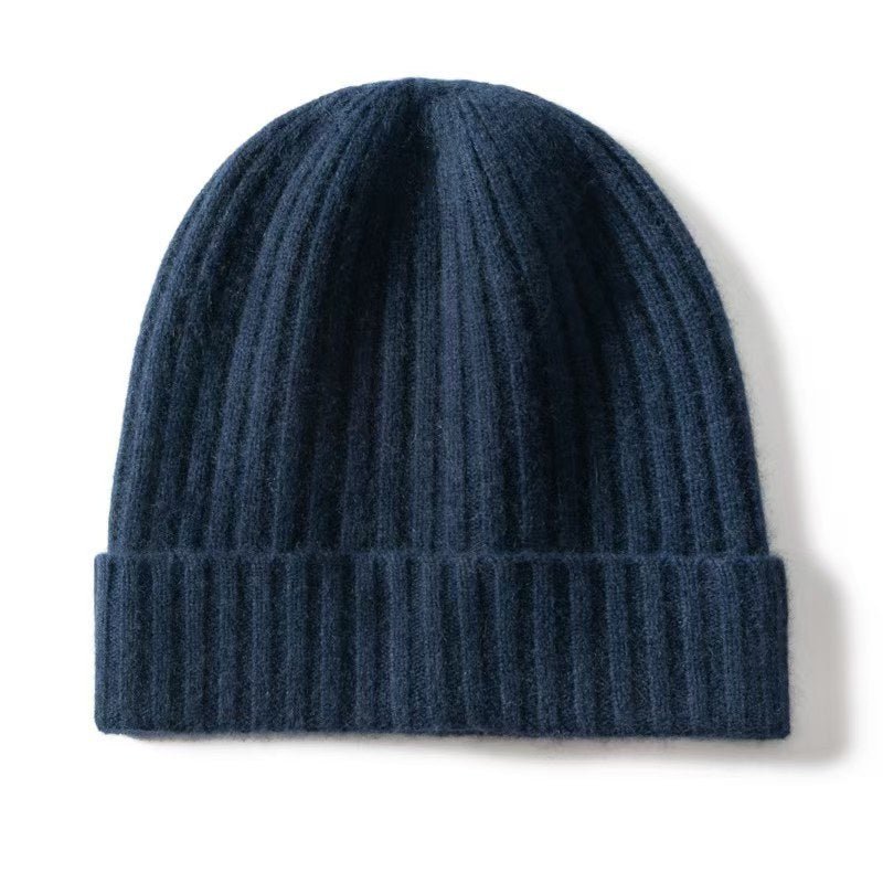 Unisex Ribbed Knit Cashmere Hats Warm Deep Cashmere Beanie