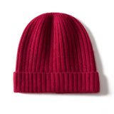 Unisex Ribbed Knit Cashmere Hats Warm Deep Cashmere Beanie