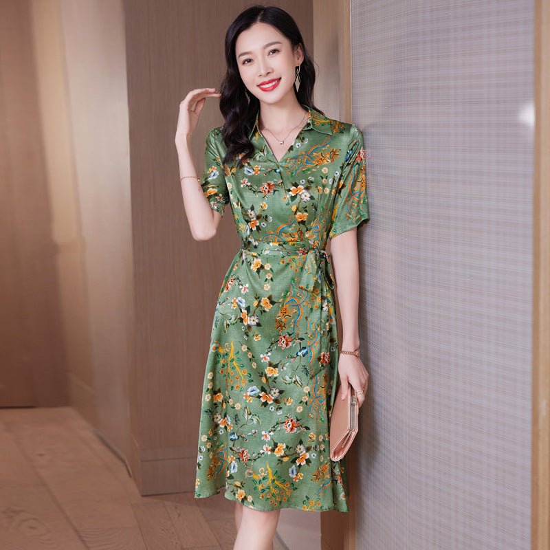Women floral pure silk dress Summer Silk Floral Dress