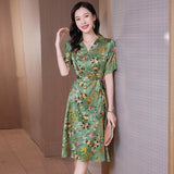 Women floral pure silk dress Summer Silk Floral Dress